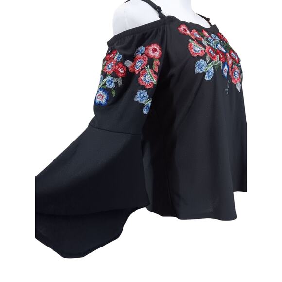 Artsy INC Off Shoulder Top Blouse S Floral Embroidered Flare Whimsigoth Coquette - Picture 4 of 10